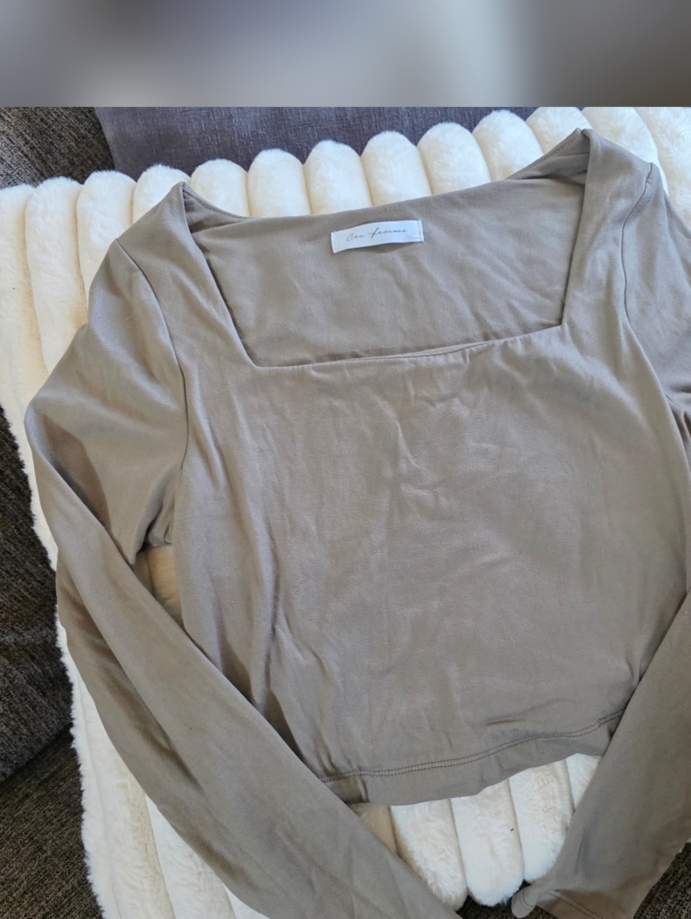 Minimalist Square-Neck Long-Sleeve Top - Taupe
